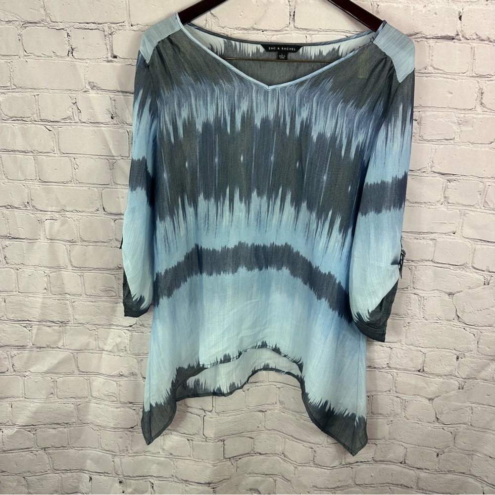 Zac & Rachel Blue grey Asymmetrical Tunic semi-sheer sz large flowy